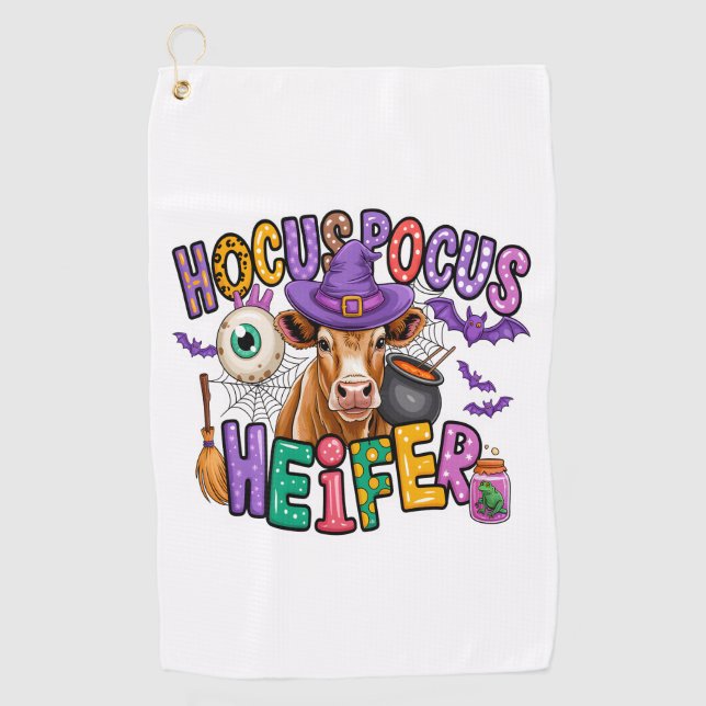 Hocus Pocus Heifer Halloween Kuh Golfhandtuch (Vorderseite)