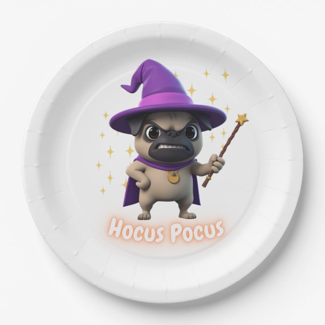 Hocus Pocus Niedliche Halloween Mops Papierplatte Pappteller (Vorderseite)