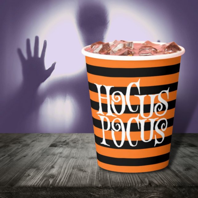 Hocus Pocus Orange Stripes Halloween Paper Cup Pappbecher (Von Creator hochgeladen)