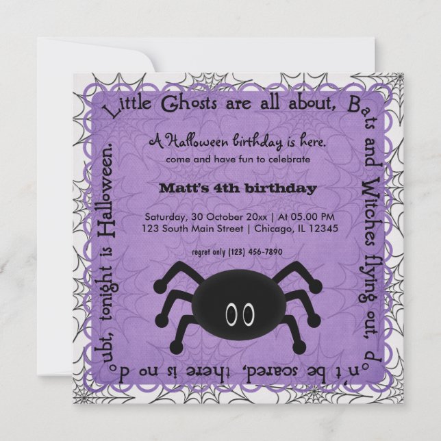 Hocus Pocus Spider Birthday Einladung (Vorderseite)