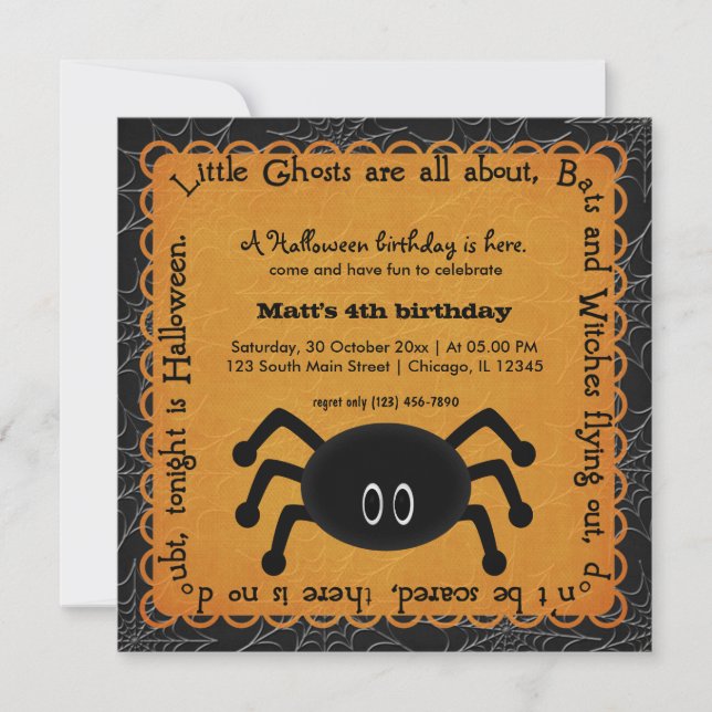 Hocus Pocus Spider Birthday (Orange) Einladung (Vorderseite)