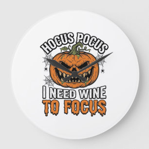 Hocus Pocus Wein-Kürbis Halloween-Shirt-Design_1 Große Wanduhr