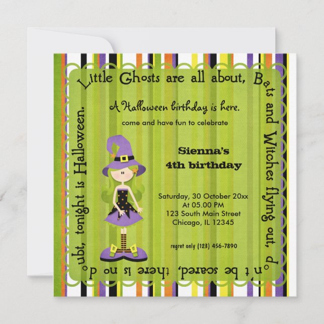 Hocus Pocus Witch Birthday (grün) Einladung (Vorderseite)