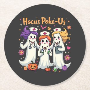Hocus-Poke Us Nursing Spooky Halloween Ghost Runder Pappuntersetzer