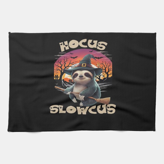 Hocus Slowcus Sloth liebt Halloween-Kostümtee E Geschirrtuch (Horizontal)
