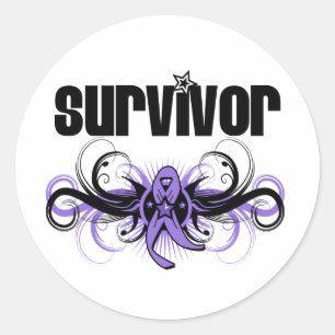 Hodgkins Lymphoma Survivor Grunge Winged Emblem Runder Aufkleber