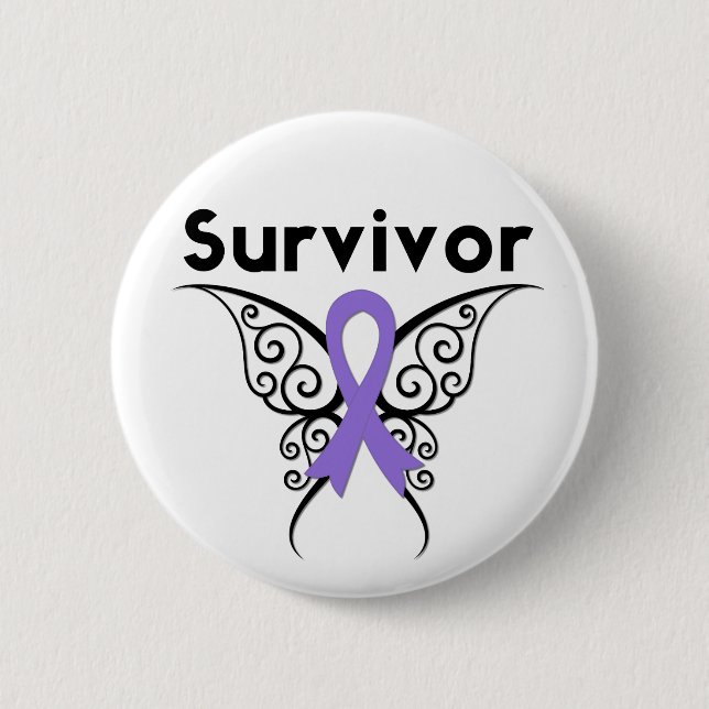Hodgkins Lymphoma Survivor Tribal Butterfly Button (Vorderseite)