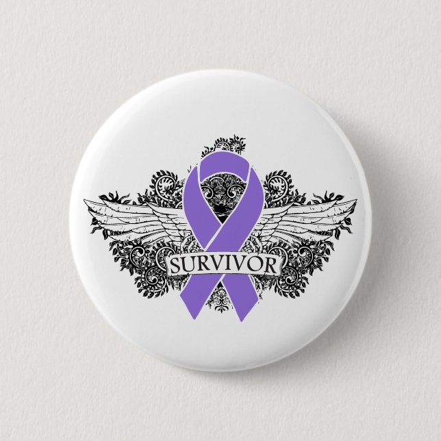 Hodgkins Lymphoma Winged SURVIVOR Ribbon Button (Vorderseite)