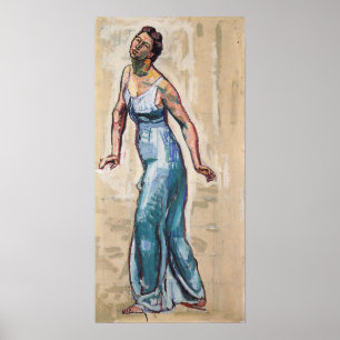 Hodler - Schreitende weibliche Figur in blauem Gew Poster