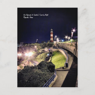 Hoe Approach und Smeaton's Tower by Night Postkarte