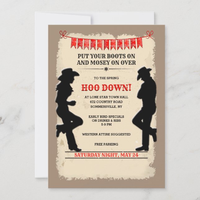 Hoedown Country Western  Invitation Customized Einladung (Vorderseite)