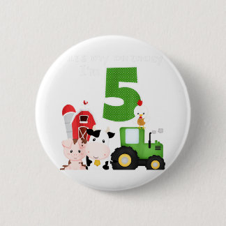 Hof Barnyard Animals Traktor 5th Birthday 5 Year Button