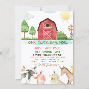 Hof Barnyard Tiere 2. Geburtstag Einladung