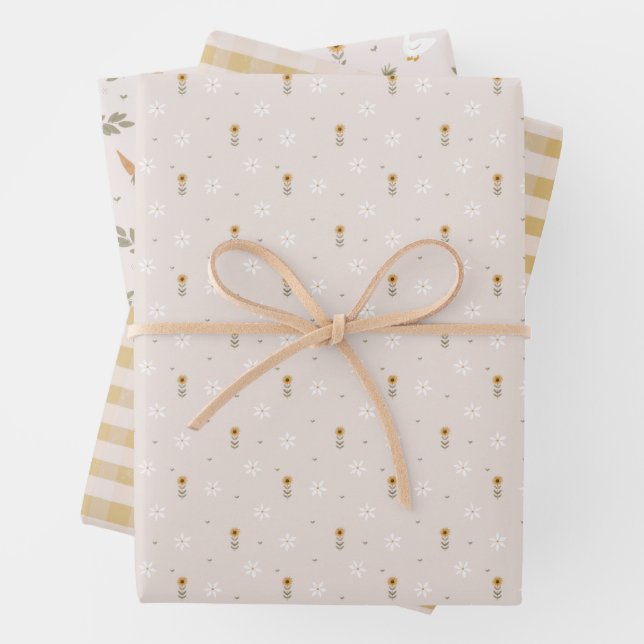 Hof Gänse Blume Rustic Yellow Gingham Geschenkpapier Set (Beispiel)