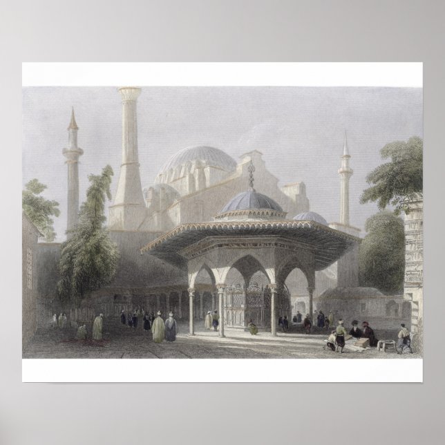 Hof und Brunnen von St. Sophia, Istanbul, Grav Poster (Vorne)
