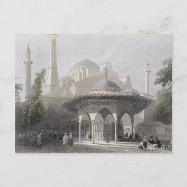 Hof und Brunnen von St. Sophia, Istanbul, Grav Postkarte (Vorderseite)