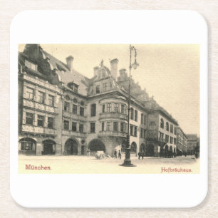 Hofbräuhaus, München, Deutschland 1900 Vintage Rechteckiger Pappuntersetzer