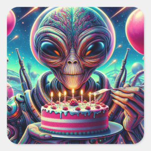 Hoffe, dein Geburtstag ist aus dieser Welt   ALIEN Quadratischer Aufkleber