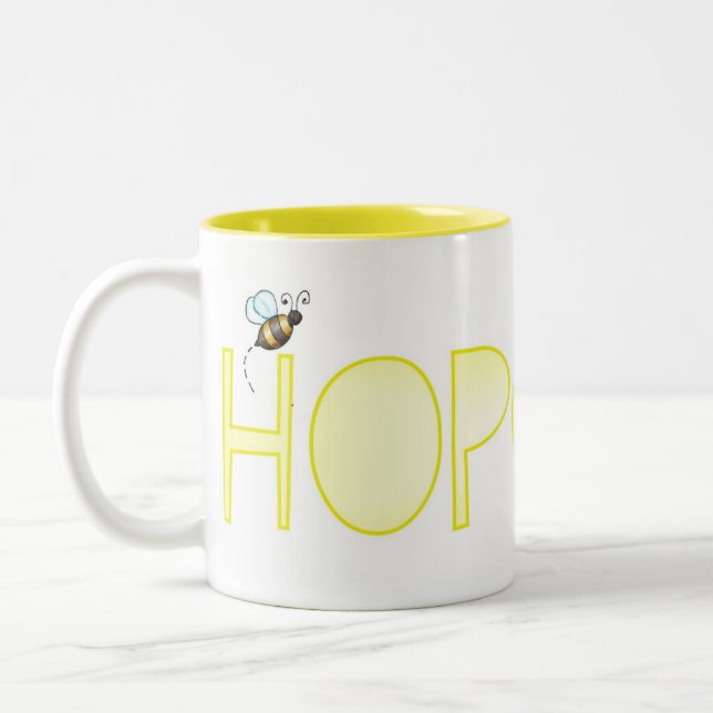 Hoffentlich - ein positives Wort Zweifarbige Tasse (Links)