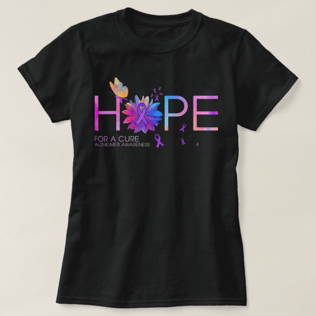 Hoffnung auf eine Heilung Alzheimer Awareness Blum T-Shirt (Design vorne)