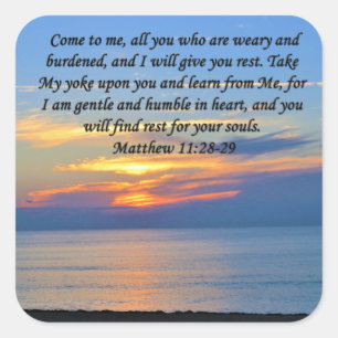 HOFFNUNG AUSGEFÜLLT, MATTHEW 11:28 SUNRISE FOTO D QUADRATISCHER AUFKLEBER