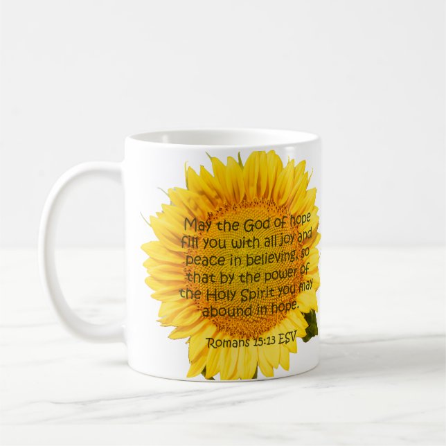 Hoffnung Blüten: Römer 15:13 Sonnenblumen-Tasse Kaffeetasse (Links)