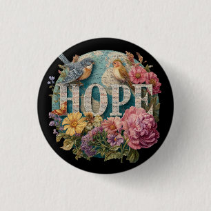 Hoffnung Florale Typografie mit Vögeln und Botanik Button