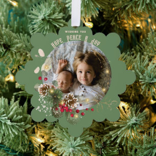 Hoffnung, Frieden, Freude Gold-Rot-Stechpalmen-Fot Ornament Karte