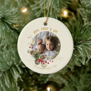 Hoffnung, Frieden, Freude Gold Rote Stechpalme Fot Keramik Ornament