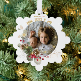 Hoffnung, Frieden, Joy Gold Red Holly Foto Keepake Ornament Karte