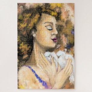 Hoffnung für den Frieden - Frau mit weißen Tauben Puzzle