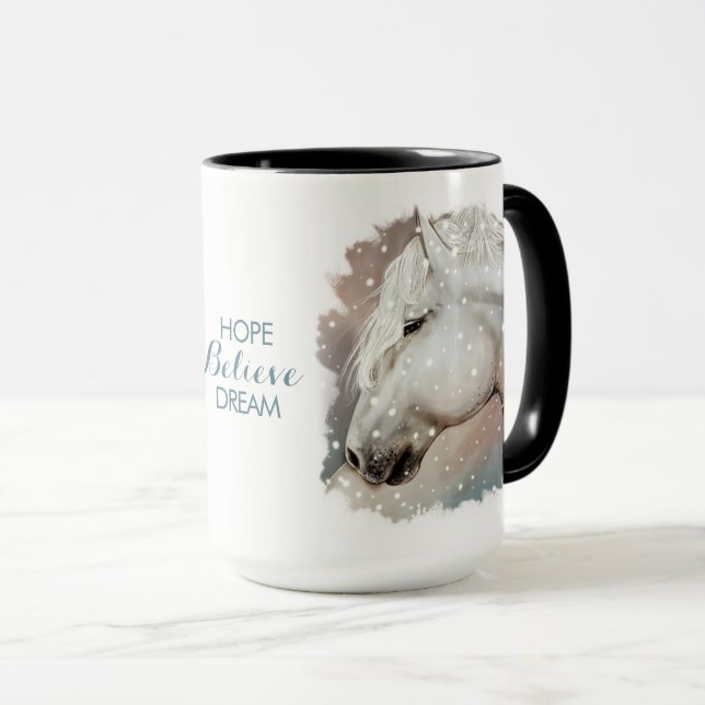 Hoffnung, glauben, träumen. Pferdeschale Tasse (VorderseiteRechts)