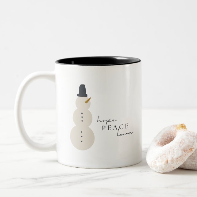 Hoffnung Liebe. Weihnachts-Snowman-Tasse Zweifarbige Tasse (Mit Donut)