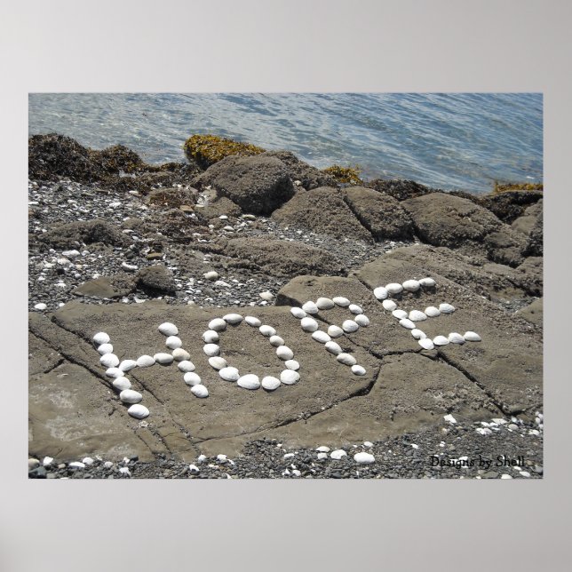 Hoffnung - Seashell Art am Strand Poster (Vorne)