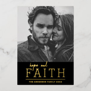 Hoffnung und Glauben. Elegantes Weihnachtsgold Folien Feiertagskarte