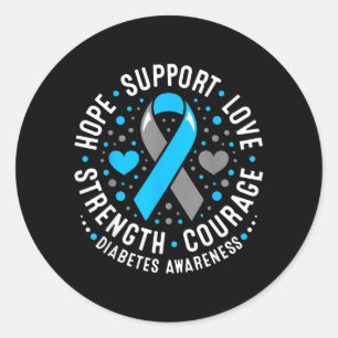 Hoffnung Unterstützung Liebe Blaues Band Diabetes- Runder Aufkleber