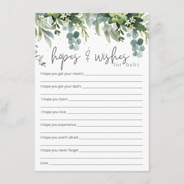 Hoffnungen & Wünsche für Babydusche Begleitkarte (Vorderseite)