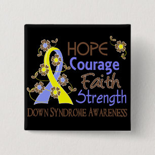 Hoffnungs-Mut-Glauben-Stärke 3 Down-Syndrom Button