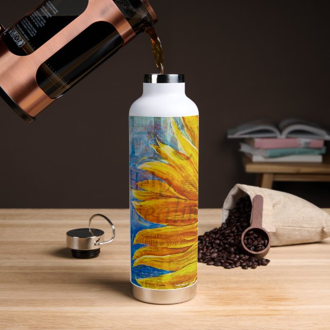 Hoffnungssonneblume mit Versen Trinkflasche (Kaffee (gedreht))