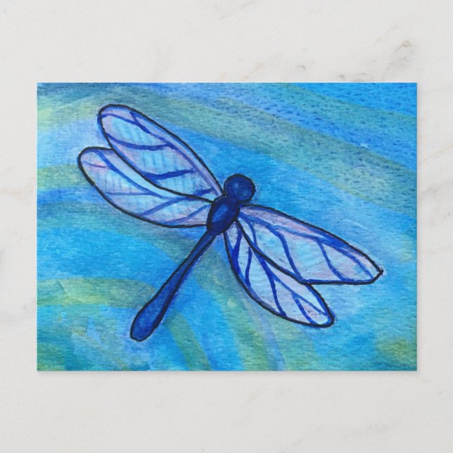 Hoffnungsvolle Blaue Libelle Spirit Watercolor Postkarte (Vorderseite)