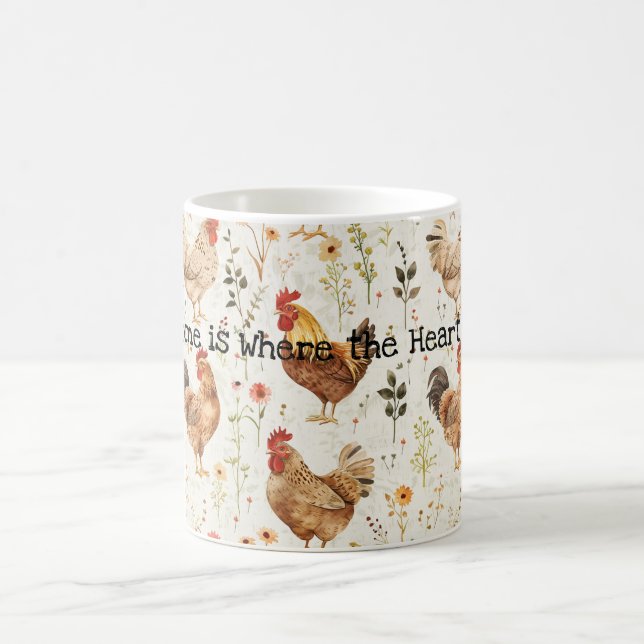 Hofhähne Blumiges Zuhause Herz Kaffeetasse (Mittel)