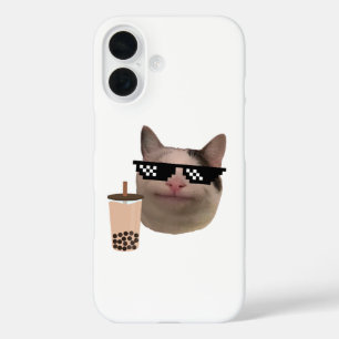 Höfliches Katzen-Meme mit Swag-Brille und Boba-Get iPhone 16 Hülle
