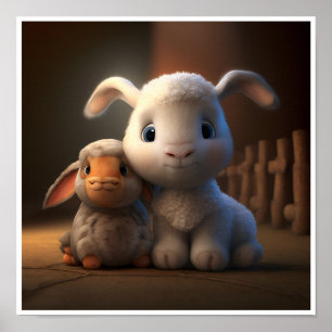 Hoftierfreunde-Serie - Süßes Kaninchen und Lamm Poster