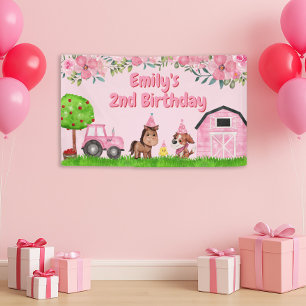 Hoftraktor Tiere Rosa 2. Geburtstag Banner