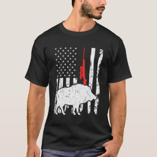Hog Junting US Flag Patriotic American Rifle T-Shirt