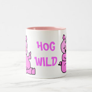 "HOG WILD" Rosa Cartoon Schweinefleisch Keramik Ta Zweifarbige Tasse