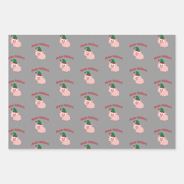 Hoggy Holidays! Elf Pig Geschenkpapier Set (Vorderseite)