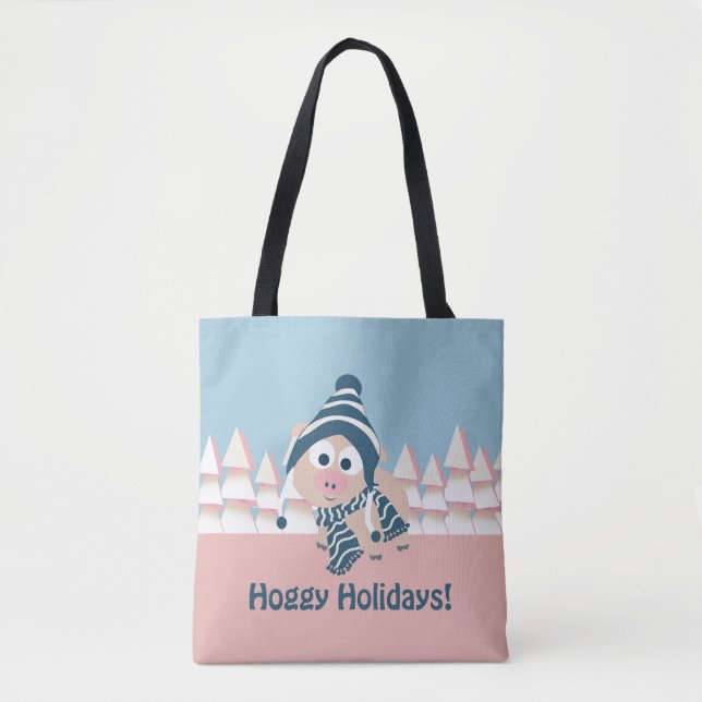 Hoggy Holidays! Winter Pig Throw Kissen (Vorderseite)