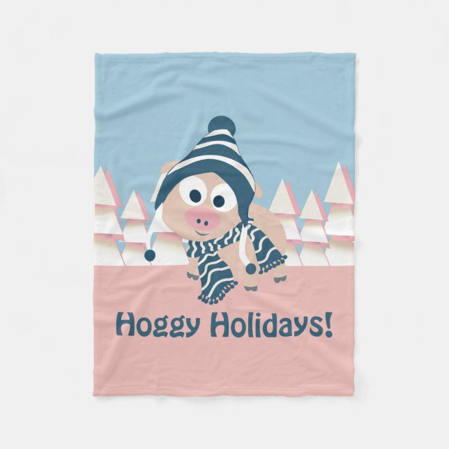 Hoggy Holidays! Winterschwein Fleecedecke (Vorderseite)