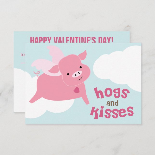 Hogs and Kisses Classroom Valentines Einladung (Vorne/Hinten)